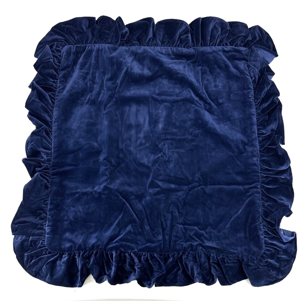 1-Ralph Lauren Navy Blue Velvet Ruffle Pillow Cover 25" X 25" Euro